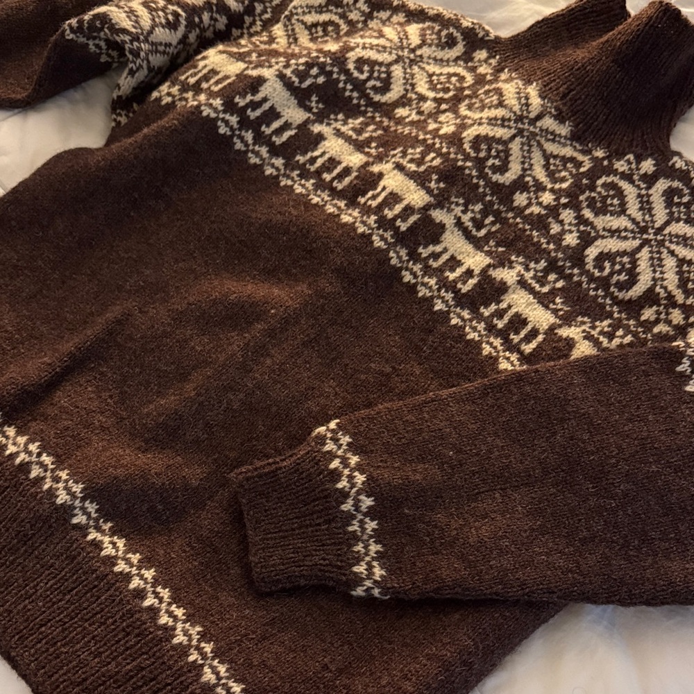 Brown and Cream Women's 100% Norwegian wool Sweater